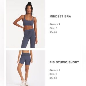 Vuori Rib Studio Shorts + Mindset Bra 2 pc Set (Azure / Blue)